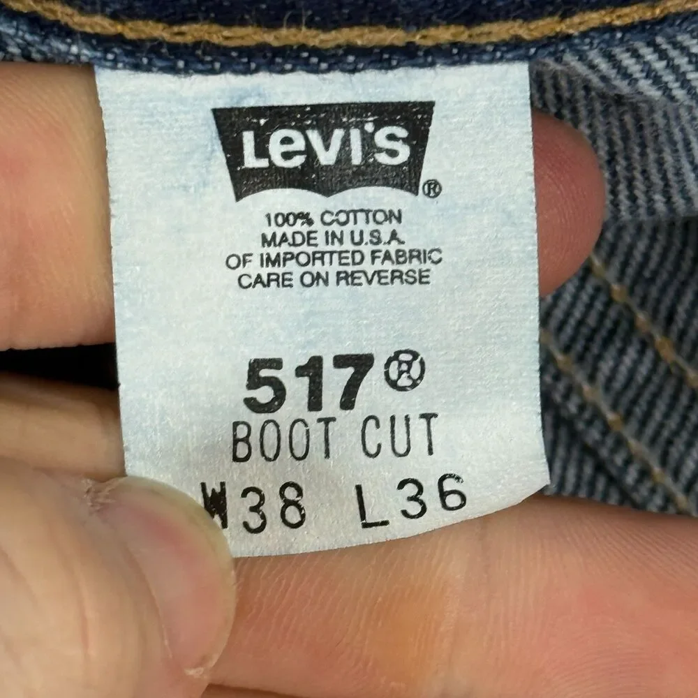 Vtg Levis 517 Bootcut Jeans Mens 38x36 (Fits 36x30) Blue Denim Made in USA
